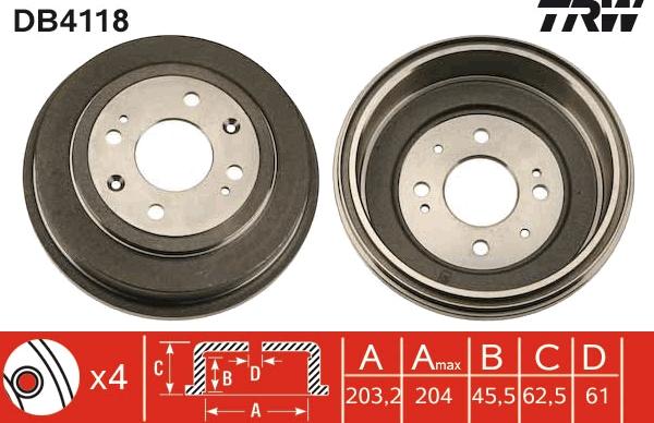 TRW DB4118 - Tamburo freno autozon.pro