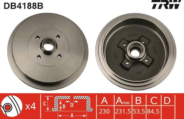 TRW DB4188B - Tamburo freno autozon.pro