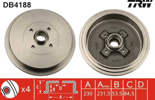 TRW DB4188 - Tamburo freno autozon.pro