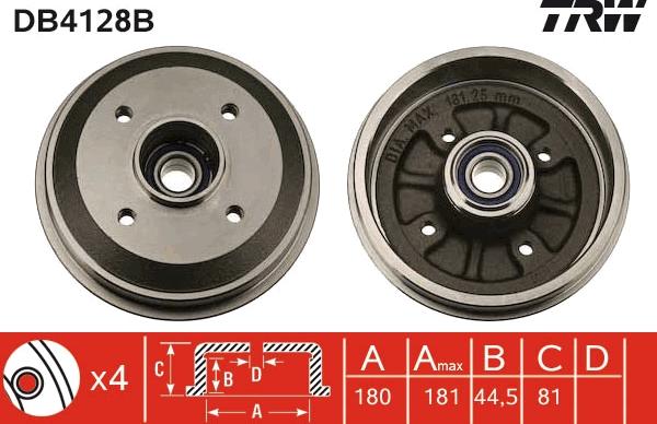 TRW DB4128B - Tamburo freno autozon.pro