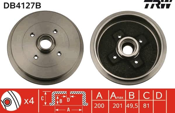 TRW DB4127B - Tamburo freno autozon.pro