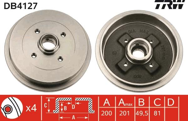 TRW DB4127 - Tamburo freno autozon.pro