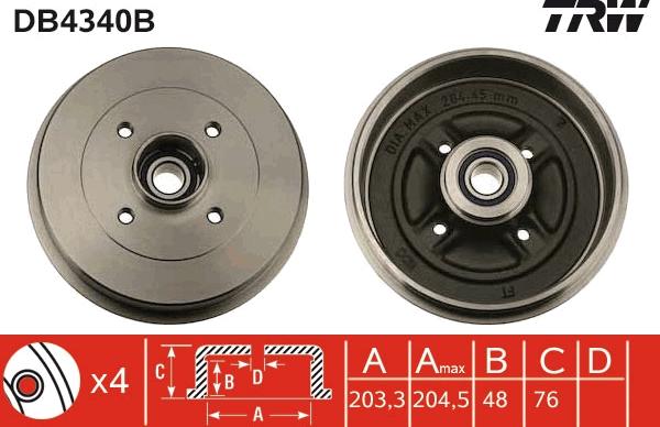 TRW DB4340B - Tamburo freno autozon.pro