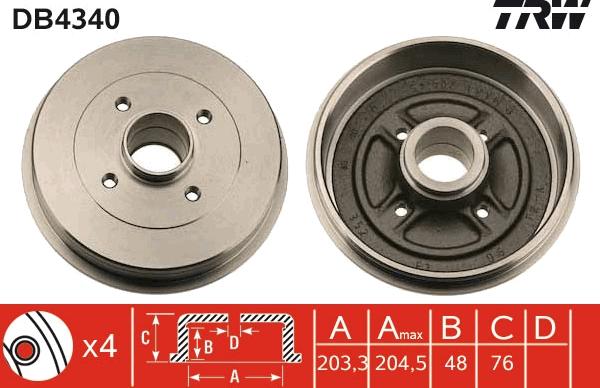 TRW DB4340 - Tamburo freno autozon.pro