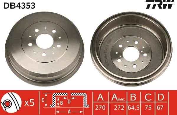 TRW DB4353 - Tamburo freno autozon.pro