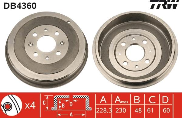 TRW DB4360 - Tamburo freno autozon.pro