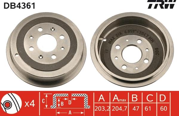 TRW DB4361 - Tamburo freno autozon.pro