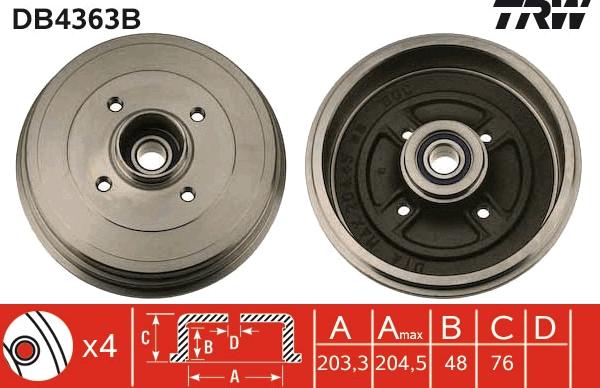 TRW DB4363B - Tamburo freno autozon.pro