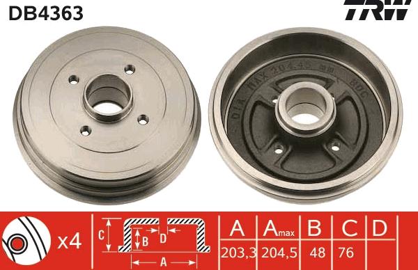 TRW DB4363 - Tamburo freno autozon.pro