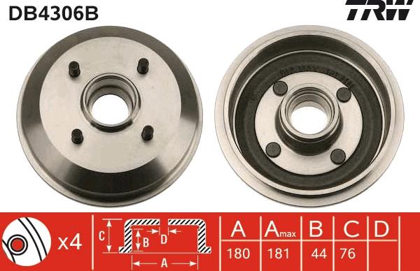 TRW DB4306B - Tamburo freno autozon.pro