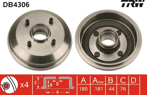 TRW DB4306 - Tamburo freno autozon.pro