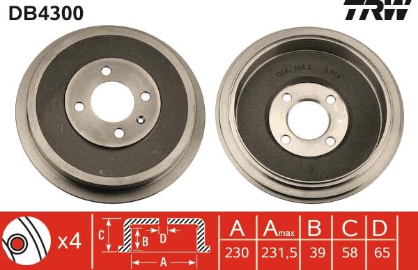 TRW DB4300 - Tamburo freno autozon.pro