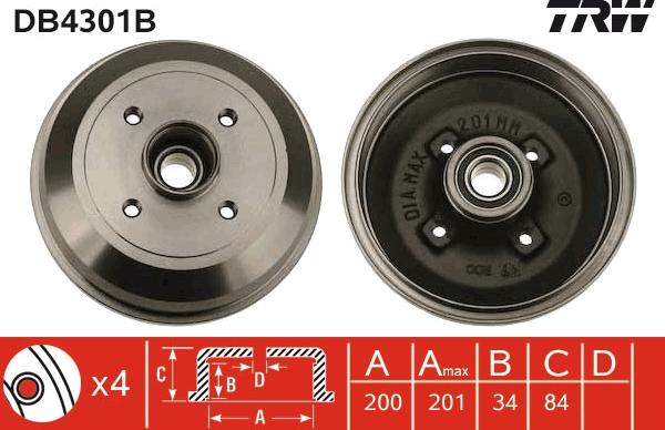 TRW DB4301B - Tamburo freno autozon.pro