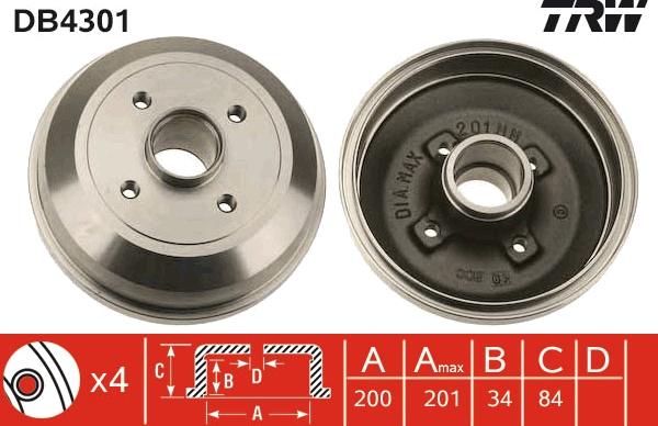 TRW DB4301 - Tamburo freno autozon.pro