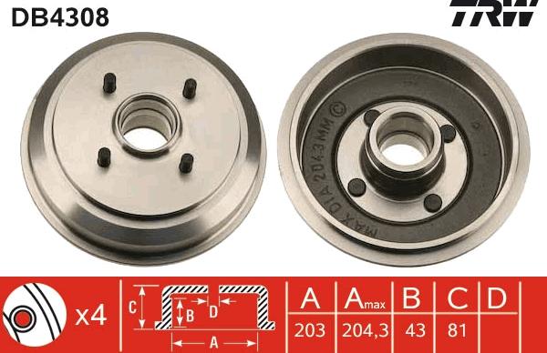 TRW DB4308 - Tamburo freno autozon.pro