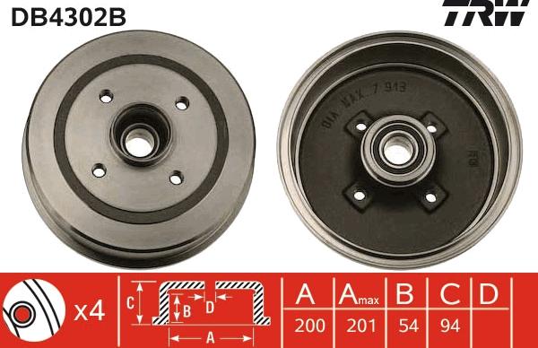 TRW DB4302B - Tamburo freno autozon.pro