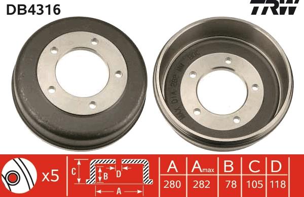 TRW DB4316 - Tamburo freno autozon.pro