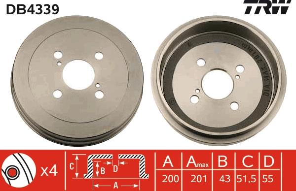 TRW DB4339 - Tamburo freno autozon.pro