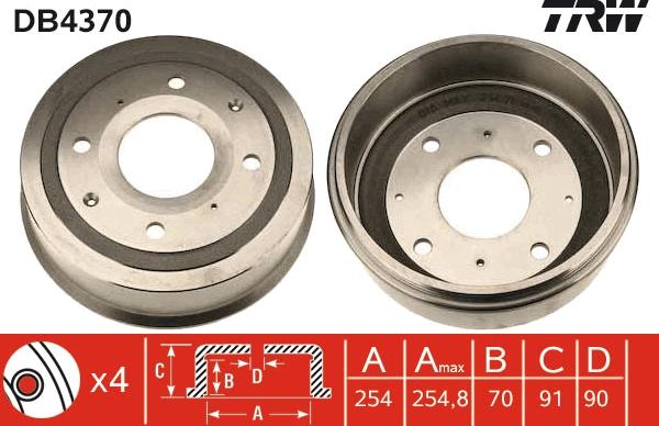 TRW DB4370 - Tamburo freno autozon.pro