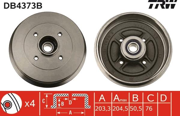 TRW DB4373B - Tamburo freno autozon.pro