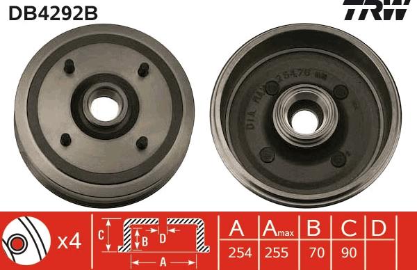 TRW DB4292B - Tamburo freno autozon.pro