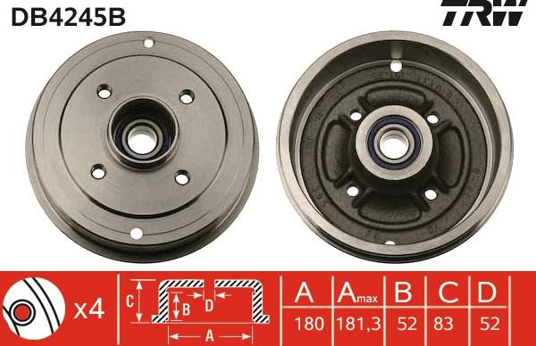 TRW DB4245B - Tamburo freno autozon.pro