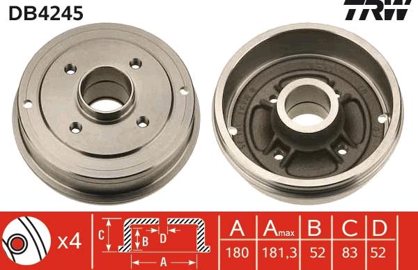 TRW DB4245 - Tamburo freno autozon.pro