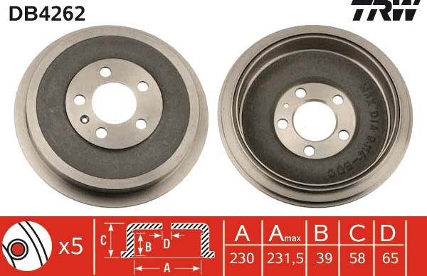 TRW DB4262 - Tamburo freno autozon.pro