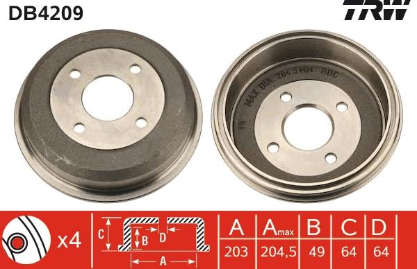 TRW DB4209 - Tamburo freno autozon.pro