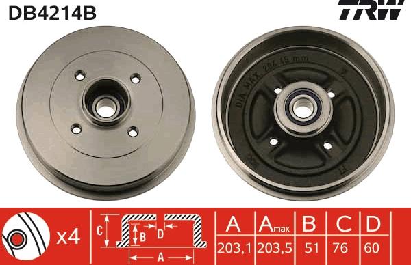 TRW DB4214B - Tamburo freno autozon.pro