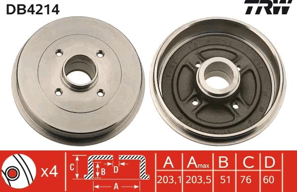 TRW DB4214 - Tamburo freno autozon.pro