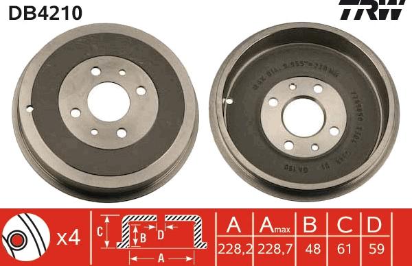 TRW DB4210 - Tamburo freno autozon.pro