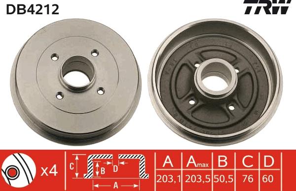 TRW DB4212 - Tamburo freno autozon.pro