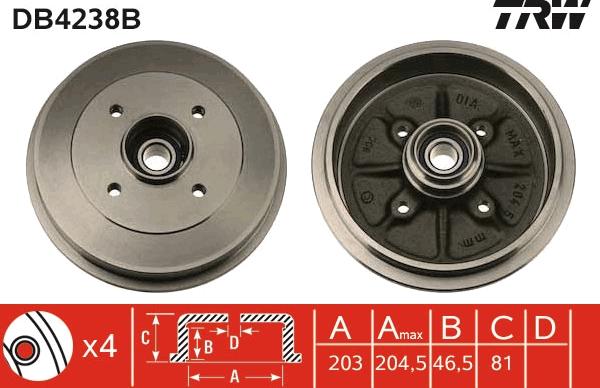 TRW DB4238B - Tamburo freno autozon.pro