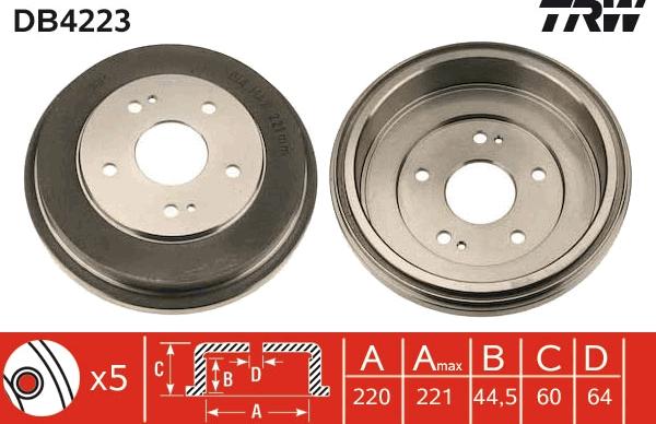 TRW DB4223 - Tamburo freno autozon.pro