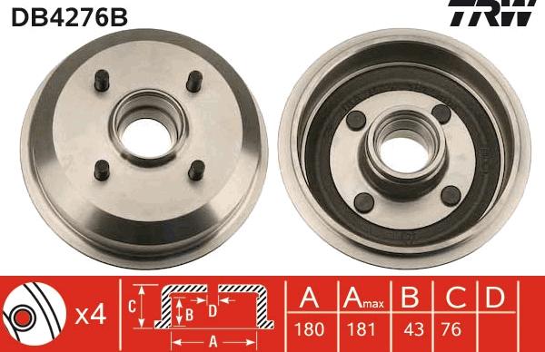 TRW DB4276B - Tamburo freno autozon.pro