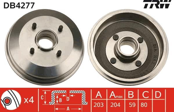 TRW DB4277 - Tamburo freno autozon.pro