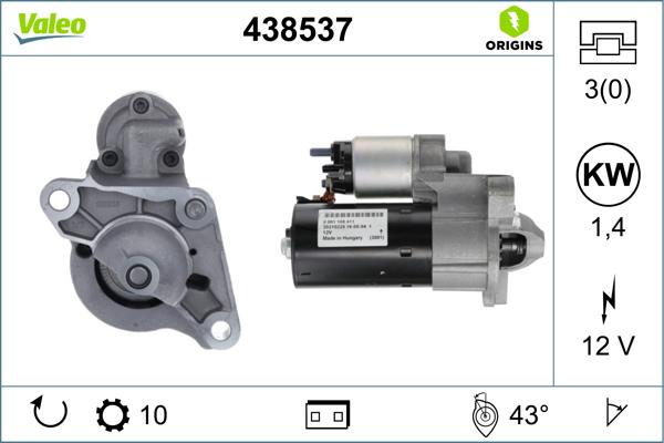 Valeo 438537 - Motorino d'avviamento autozon.pro