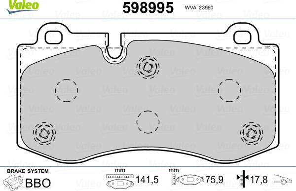 Valeo 598995 - Kit pastiglie freno, Freno a disco autozon.pro