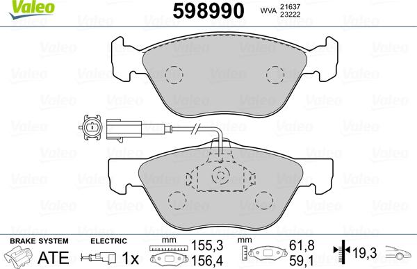 Valeo 598990 - Kit pastiglie freno, Freno a disco autozon.pro