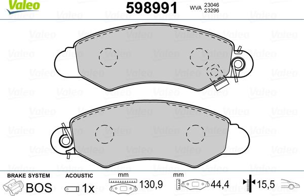 Valeo 598991 - Kit pastiglie freno, Freno a disco autozon.pro