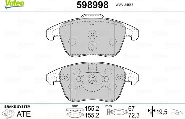 Valeo 598998 - Kit pastiglie freno, Freno a disco autozon.pro