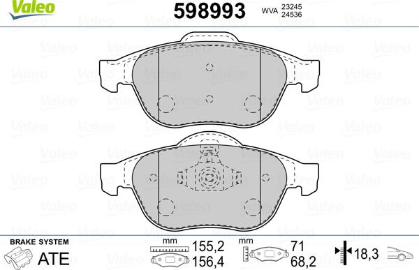 Valeo 598993 - Kit pastiglie freno, Freno a disco autozon.pro