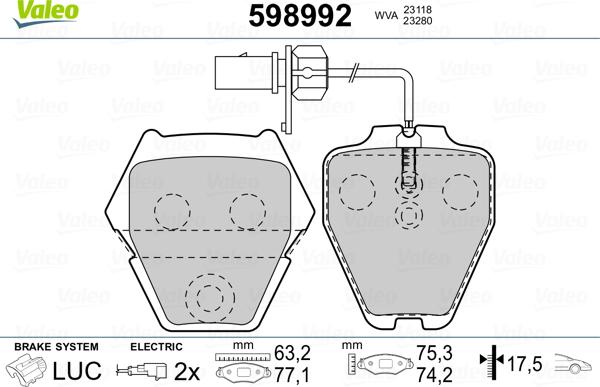 Valeo 598992 - Kit pastiglie freno, Freno a disco autozon.pro