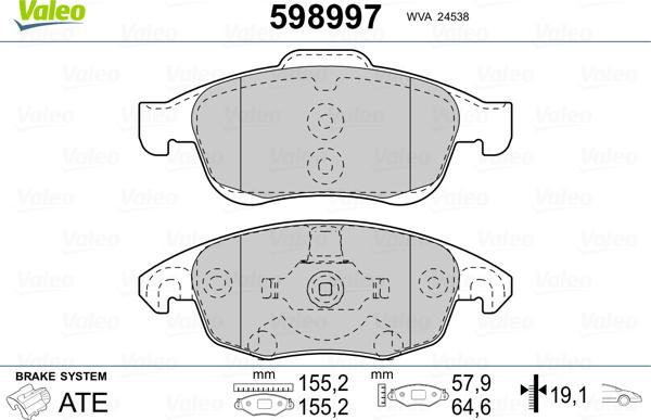 Valeo 598997 - Kit pastiglie freno, Freno a disco autozon.pro