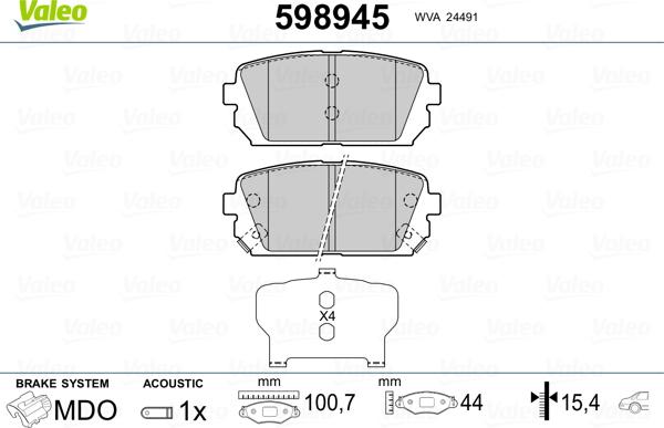 Valeo 598945 - Kit pastiglie freno, Freno a disco autozon.pro