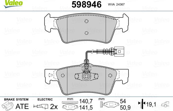 Valeo 598946 - Kit pastiglie freno, Freno a disco autozon.pro