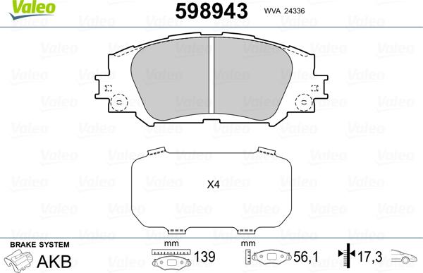 Valeo 598943 - Kit pastiglie freno, Freno a disco autozon.pro