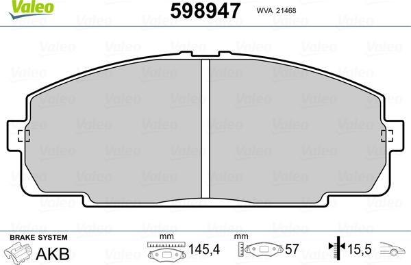 Valeo 598947 - Kit pastiglie freno, Freno a disco autozon.pro