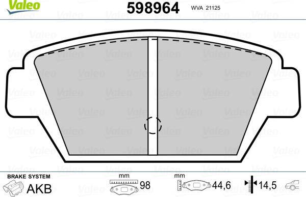 Valeo 598964 - Kit pastiglie freno, Freno a disco autozon.pro